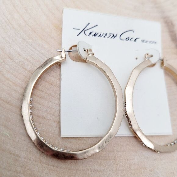 Brand New Kenneth Cole Gold Rhinestone Hoop Earrings - Picture 2 of 7
